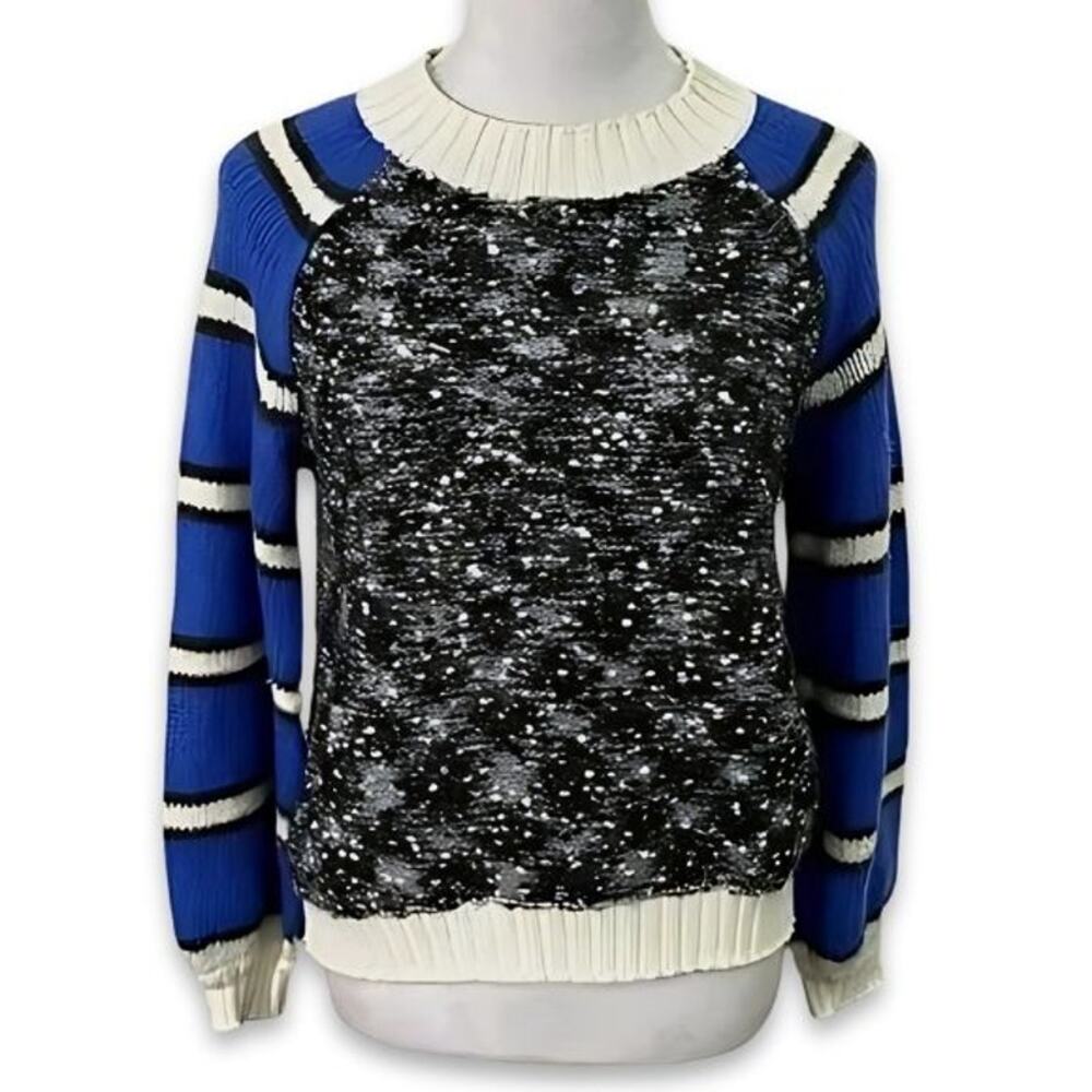 Treasure & Bond Sweater Bliss Ribbed Chunky Knit Blue/Multicolor XL 14/16 NWT